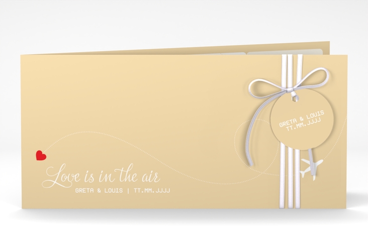 Hochzeitseinladung Weddingpass lange Klappkarte quer beige