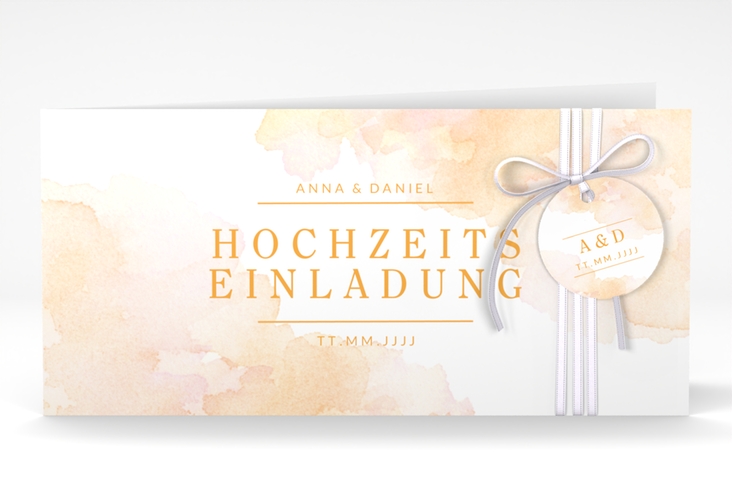 Hochzeitseinladung Blush lange Klappkarte quer hochglanz