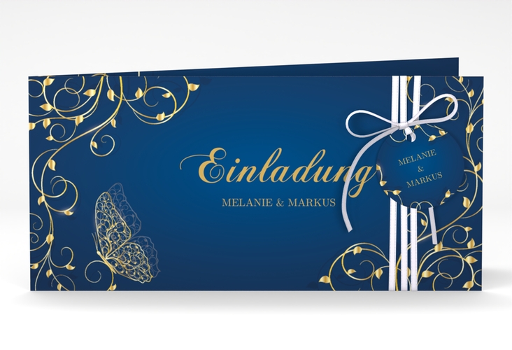 Hochzeitseinladung Eternity lange Klappkarte quer blau