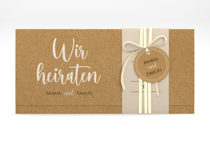 Hochzeitseinladung Noble Wickelfalzkarte + Banderole mit elegantem Schriftzug