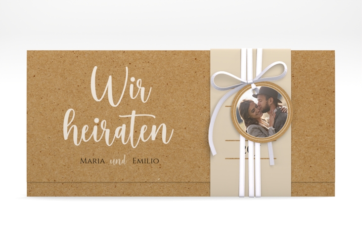 Hochzeitseinladung Noble Wickelfalzkarte + Banderole mit elegantem Schriftzug