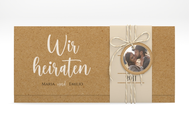 Hochzeitseinladung Noble Wickelfalzkarte + Banderole mit elegantem Schriftzug