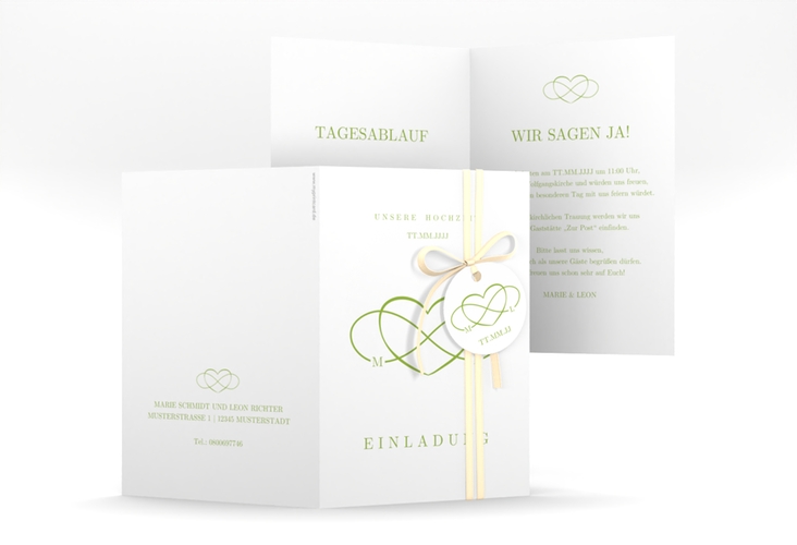 Einladungskarte Hochzeit Infinity A6 Klappkarte hoch gruen