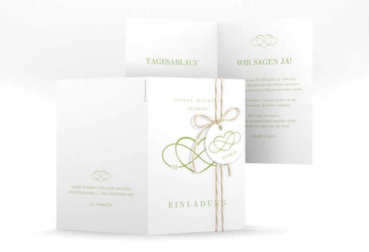 Einladungskarte Hochzeit Infinity A6 Klappkarte hoch gruen