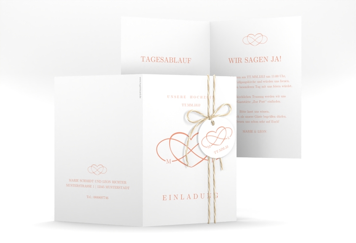 Einladungskarte Hochzeit Infinity A6 Klappkarte hoch apricot hochglanz