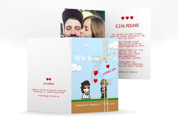 Einladungskarte Hochzeit Pixel A6 Klappkarte hoch