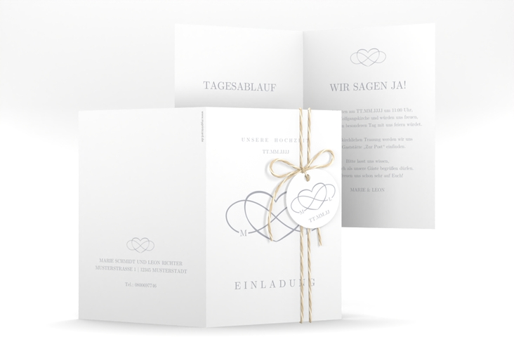 Einladungskarte Hochzeit Infinity A6 Klappkarte hoch grau