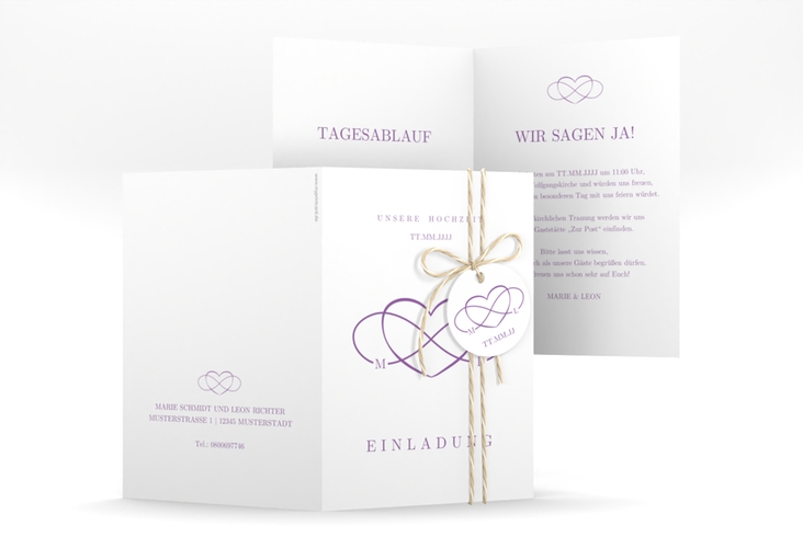 Einladungskarte Hochzeit Infinity A6 Klappkarte hoch lila