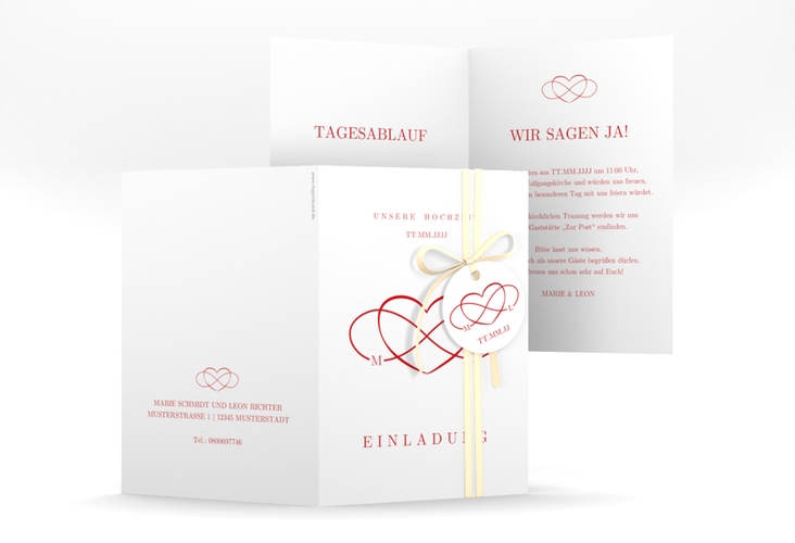 Einladungskarte Hochzeit Infinity A6 Klappkarte hoch rot hochglanz