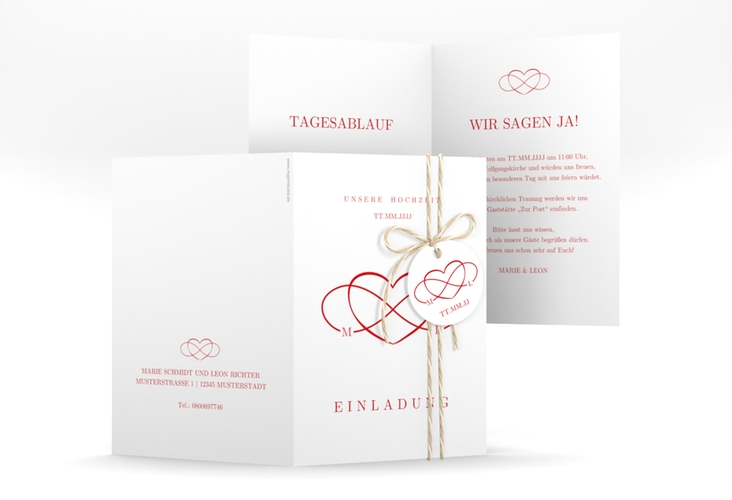 Einladungskarte Hochzeit Infinity A6 Klappkarte hoch rot hochglanz