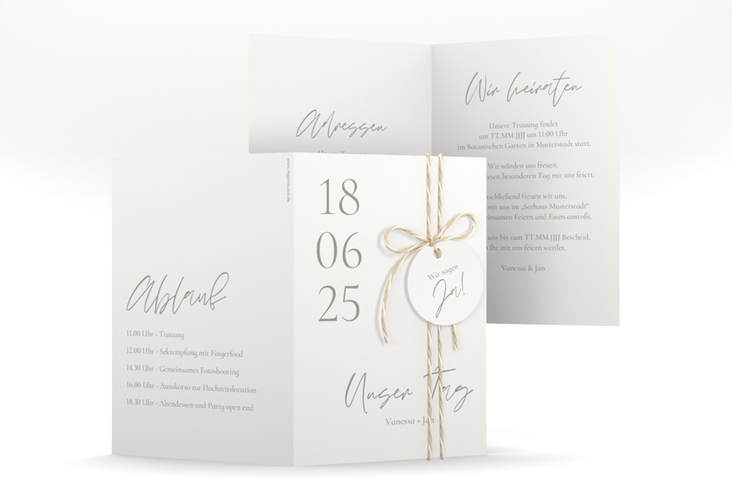 Einladungskarte Hochzeit Day A6 Klappkarte hoch weiss mit Datum im minimalistischen Design