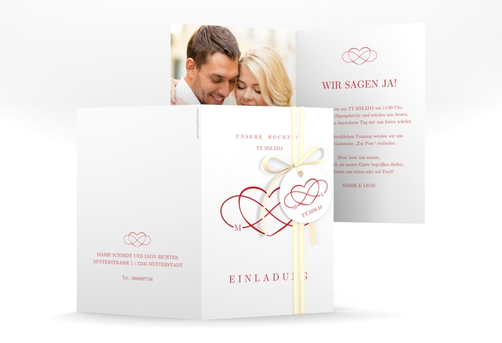 Einladungskarte Hochzeit Infinity A6 Klappkarte hoch rot