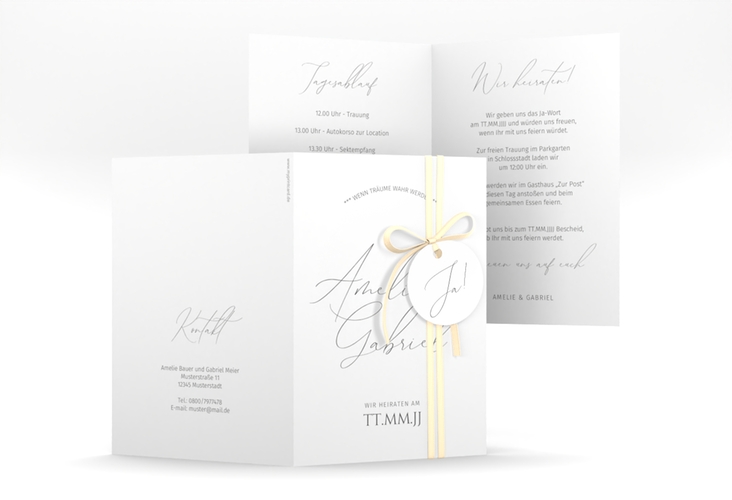 Einladungskarte Hochzeit Federschrift A6 Klappkarte hoch weiss hochglanz in schlichtem Design mit Kalligrafie