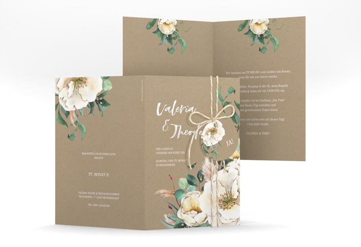 Einladungskarte Hochzeit Ivory A6 Klappkarte hoch Kraftpapier