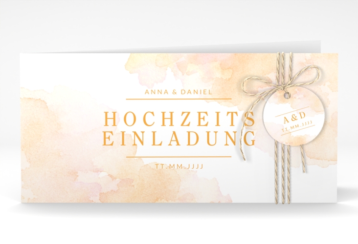 Hochzeitseinladung Blush lange Klappkarte quer orange