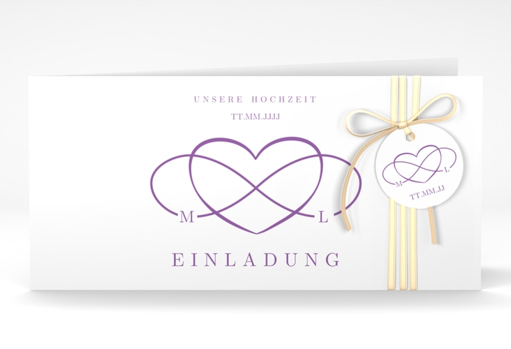 Hochzeitseinladung Infinity lange Klappkarte quer lila