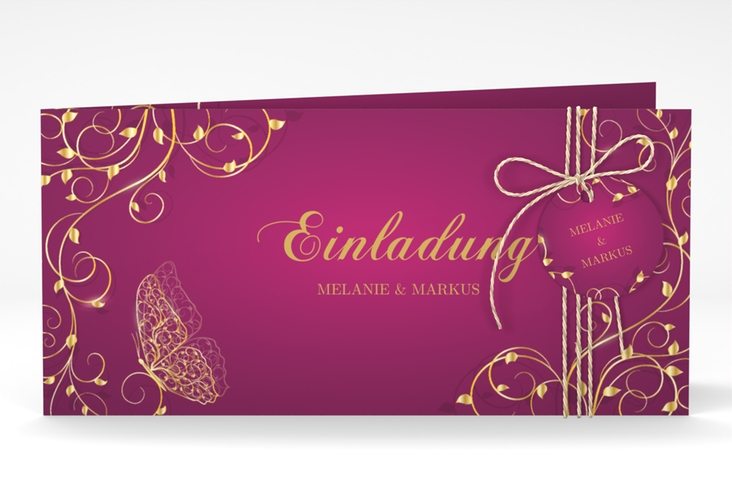 Hochzeitseinladung Eternity lange Klappkarte quer pink