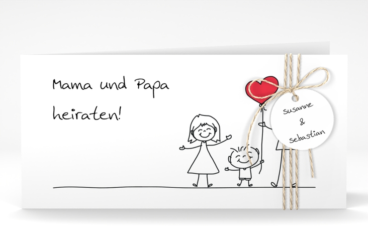 Hochzeitseinladung Family lange Klappkarte quer weiss hochglanz