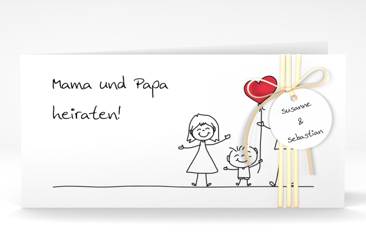 Hochzeitseinladung Family lange Klappkarte quer weiss