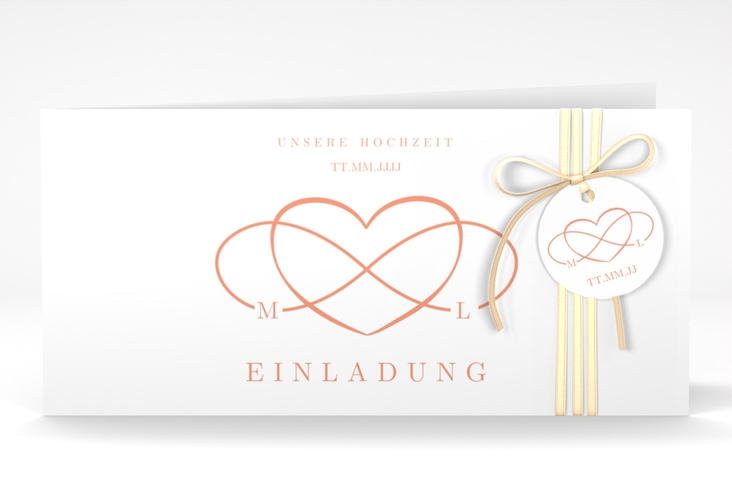 Hochzeitseinladung Infinity lange Klappkarte quer apricot hochglanz