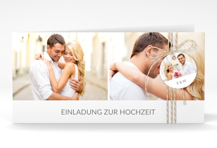 Hochzeitseinladung Vista lange Klappkarte quer weiss hochglanz