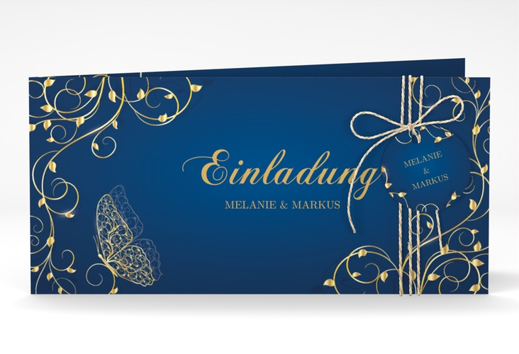 Hochzeitseinladung Eternity lange Klappkarte quer blau