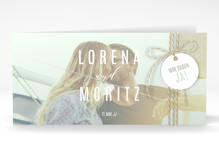 Hochzeitseinladung Memory lange Klappkarte quer mint