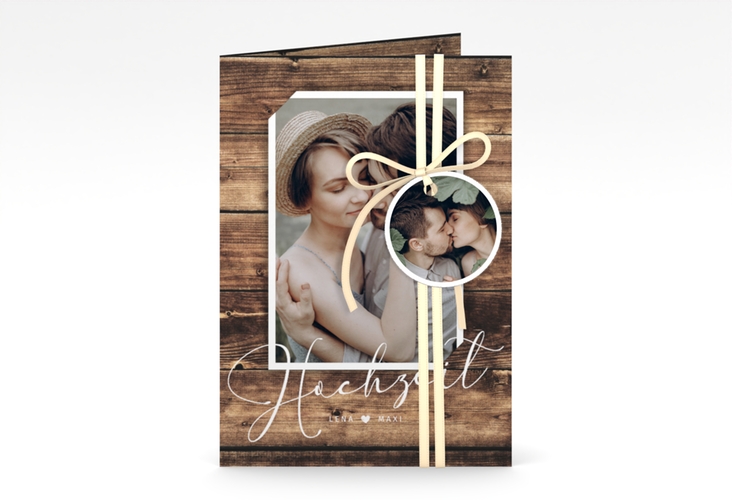 Einladungskarte Hochzeit Rustic A6 Klappkarte hoch braun