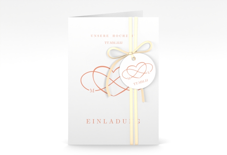 Einladungskarte Hochzeit Infinity A6 Klappkarte hoch apricot hochglanz