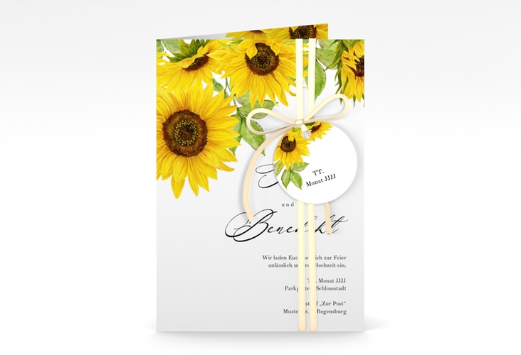 Einladungskarte Hochzeit Sonnenblume A6 Klappkarte hoch mit Blüten in Gelb