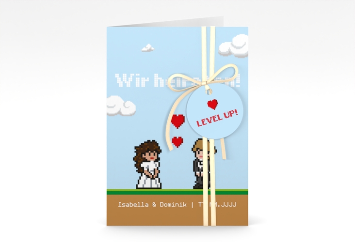 Einladungskarte Hochzeit Pixel A6 Klappkarte hoch