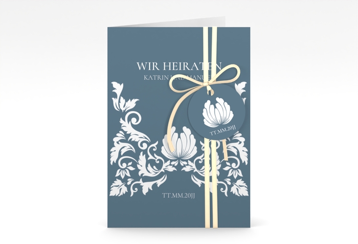 Einladungskarte Hochzeit Royal A6 Klappkarte hoch hochglanz mit barockem Blumen-Ornament