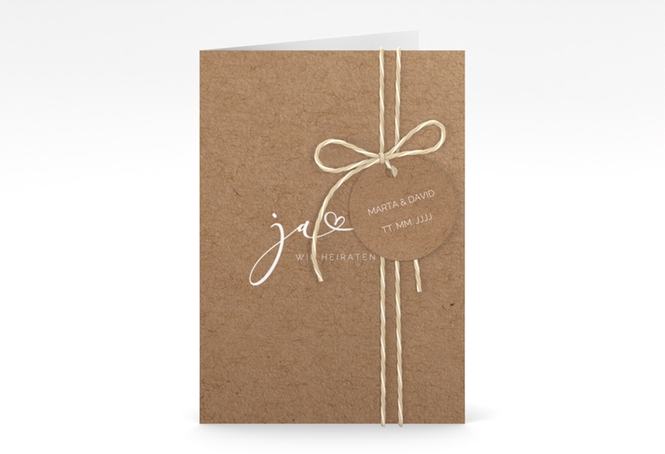 Hochzeitseinladung Jawort A6 Klappkarte hoch Kraftpapier modern minimalistisch mit veredelter Aufschrift