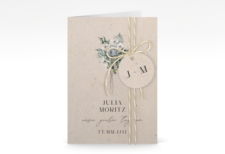 Einladungskarte Hochzeit Sträußchen A6 Klappkarte hoch hochglanz mit kleinem Blumenbouquet im Nostalgie-Design