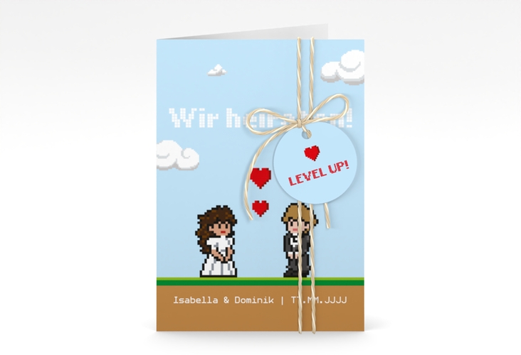 Einladungskarte Hochzeit Pixel A6 Klappkarte hoch bunt