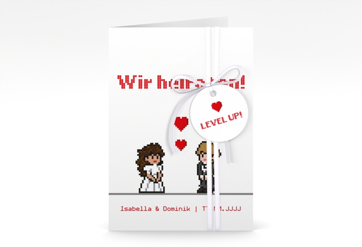 Einladungskarte Hochzeit Pixel A6 Klappkarte hoch weiss