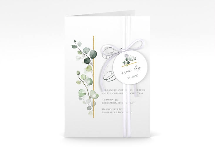 Einladungskarte Hochzeit Adelya A6 Klappkarte hoch elegant mit Eukalyptus-Motiv