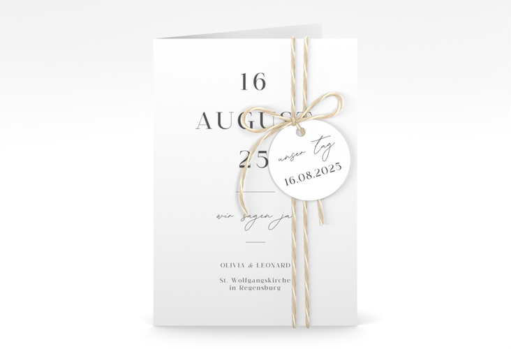 Einladungskarte Hochzeit Authentisch A6 Klappkarte hoch hochglanz in schlichtem Design mit großem Hochzeitsdatum