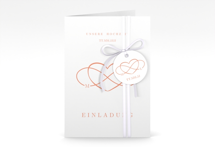 Einladungskarte Hochzeit Infinity A6 Klappkarte hoch apricot hochglanz