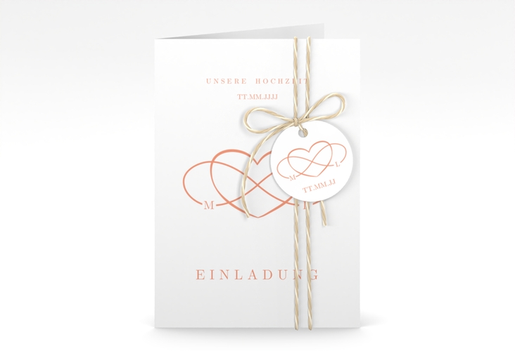 Einladungskarte Hochzeit Infinity A6 Klappkarte hoch apricot hochglanz