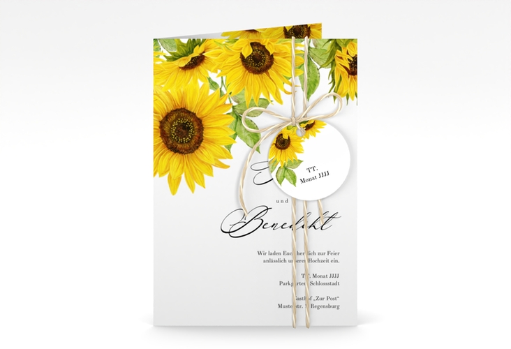 Einladungskarte Hochzeit Sonnenblume A6 Klappkarte hoch hochglanz mit Blüten in Gelb