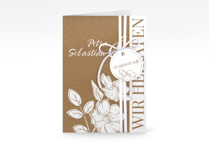 Einladungskarte Hochzeit Windflower A6 Klappkarte hoch Kraftpapier mit Wildrosen