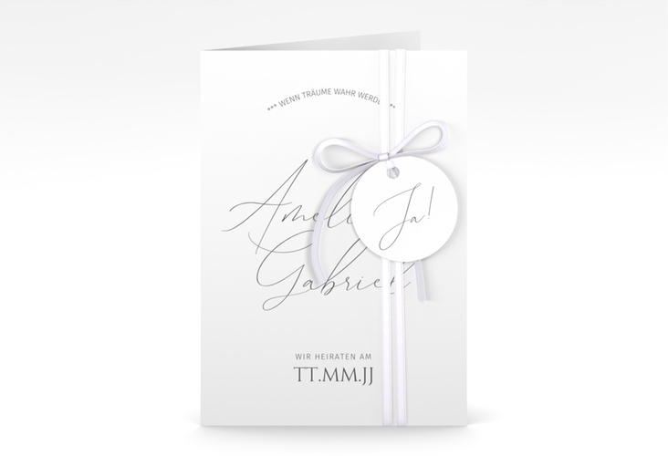 Einladungskarte Hochzeit Federschrift A6 Klappkarte hoch weiss in schlichtem Design mit Kalligrafie