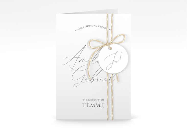 Einladungskarte Hochzeit Federschrift A6 Klappkarte hoch weiss hochglanz in schlichtem Design mit Kalligrafie