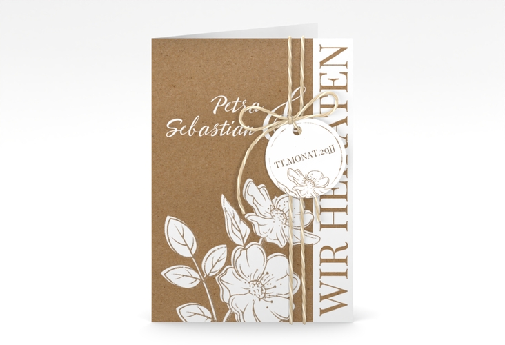 Einladungskarte Hochzeit Windflower A6 Klappkarte hoch Kraftpapier mit Wildrosen