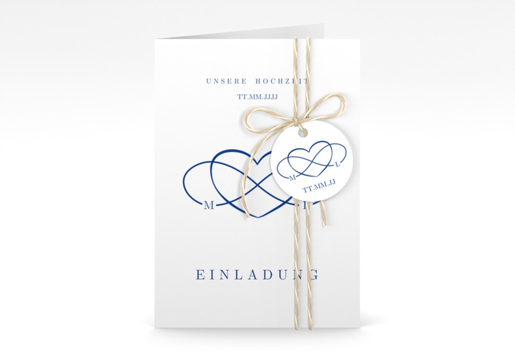 Einladungskarte Hochzeit Infinity A6 Klappkarte hoch blau