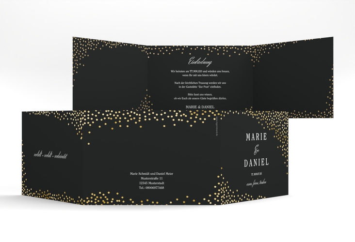 Hochzeitseinladung Glitter A6 Doppel-Klappkarte schwarz gold