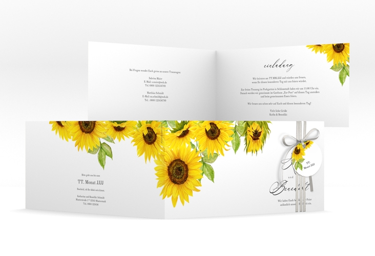 Hochzeitseinladung Sonnenblume lange Klappkarte quer hochglanz