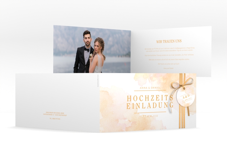 Hochzeitseinladung Blush lange Klappkarte quer hochglanz