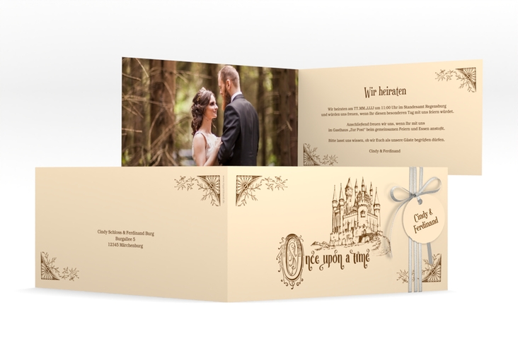 Hochzeitseinladung Storybook lange Klappkarte quer